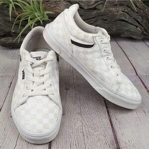 Vans® Seldan White on White Checkerboard Skate Shoes Sneakers